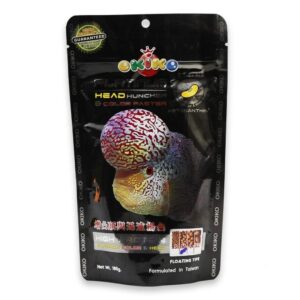 OKIKO Platinum Flower Horn Fish Feed Head Huncher And Colour Faster 100g